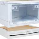 Foldable Camping Storage Box with Lid, 30L Collapsible Toy Storage Bin with Bamboo Cutting Board and Door, Stackable Storage Crate Organizer for Car Trunk, Picnic, Camping, Home, Dorm