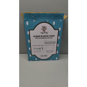 [100 PACK] 12 oz Clear Plastic Cups With Strawless Sip Lids, Disposable Plastic Cups With Sip Through Lids for Ice Coffee, Smoothie, Slurpee, or Any Cold Drinks