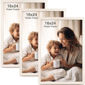 16x24 Picture Frame Set of 3, Distressed White Wood Grain 16x24 Frames for Horizontal and Vertical Wall Mounting (3 pack,White)