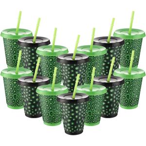 Tioncy 12 Pcs Turtle Cups Bulk 16 oz Birthday Party Favors with Straws and Lids Turtle Themed Green Tumbler Disposable Reusable Plastic Cups for Party Favors