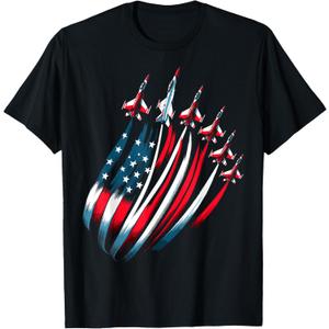 Patriotic USA Flag Fighter Jets Boys 4th of July T-Shirt (Small, Black)
