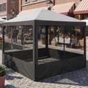 Black 4 Pcs Food Booth Sidewall Kit for 10' x 10' Canopy Tent, Food Service Insect Proof Mesh Sidewall Kit with Roll-up Service Windows and Zipper for Festival Stalls, Camping