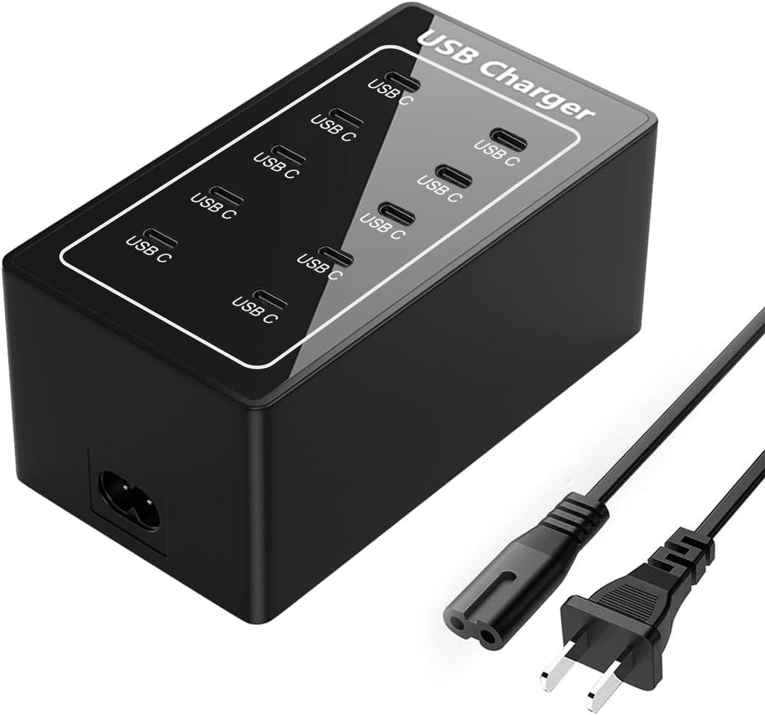 USB C Charger, 50W USB Charging Station for Multiple Devices, 10-Ports Power Hub Strip Smart Plug Charging Dock Charge Block Compatible with iPhone/Google/Tablet and More