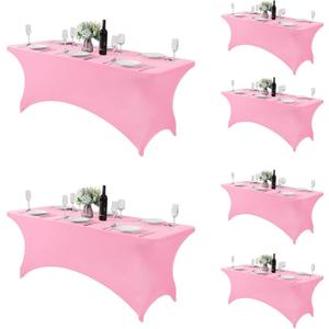Fokitut 6 Pack Spandex Table Cover for 6FT Table Universal Fitted Stretch Tablecloth for Party, Banquet, Wedding and Events-Pink
