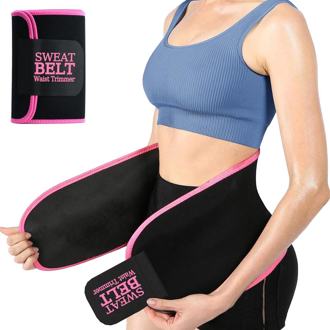 ZPP Waist Trainer for Women and Men, Neoprene Sweat Band Waist Trimmer Belt Slimming Stomach Wrap for Workout (Medium, Black/Pink)