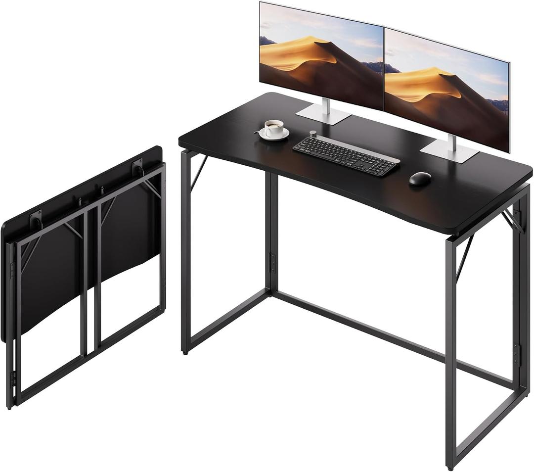 JOYMOOP Black 40" Folding Desk, No Assembly Small Foldable Desk for Home, Office, Wooden Top Folding Computer Desk for Working, Writing, Studying - Middle Size, 40" Width