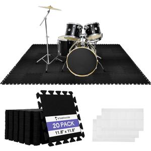 Starfavor Sound Absorbing Interlocking Floor Mats 20 Pcs, 11.8" x 11.8" Soundproof Rug Pad Non-Slip Anti-Vibration Acoustic Pads Piano Carpet Drum Rug (44.3''55.1'')