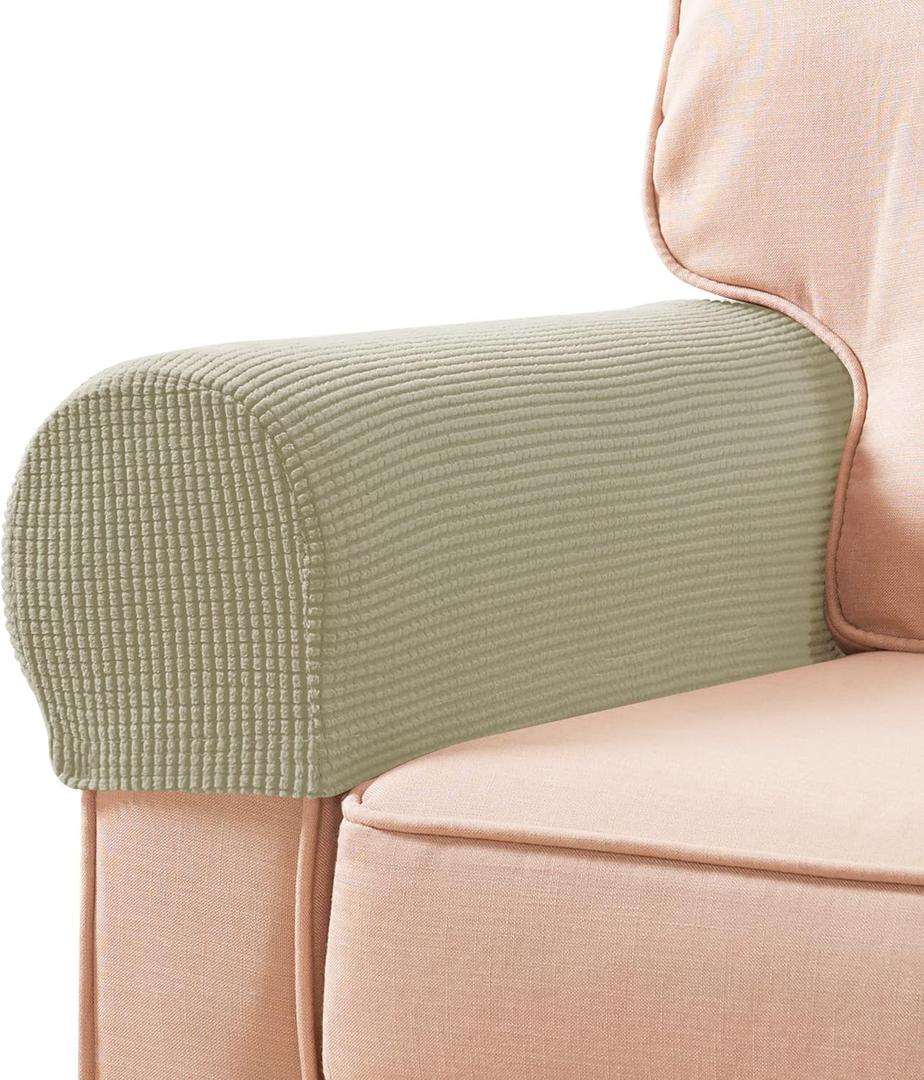 SUBRTEX Stretch Armrest Covers Spandex Arm Covers for Chairs Couch Sofa Armchair Slipcovers for Recliner Sofa with Twist Pins 2pcs (Sand)