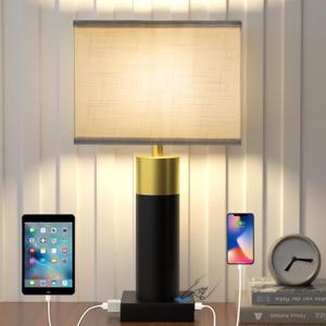 Touch Table Lamp for Bedroom 3 Way Dimmable 22''Bedside Lamp with USB A+C Nightstand Lamp for Living Room Office and Hotel Bulb Included (White)