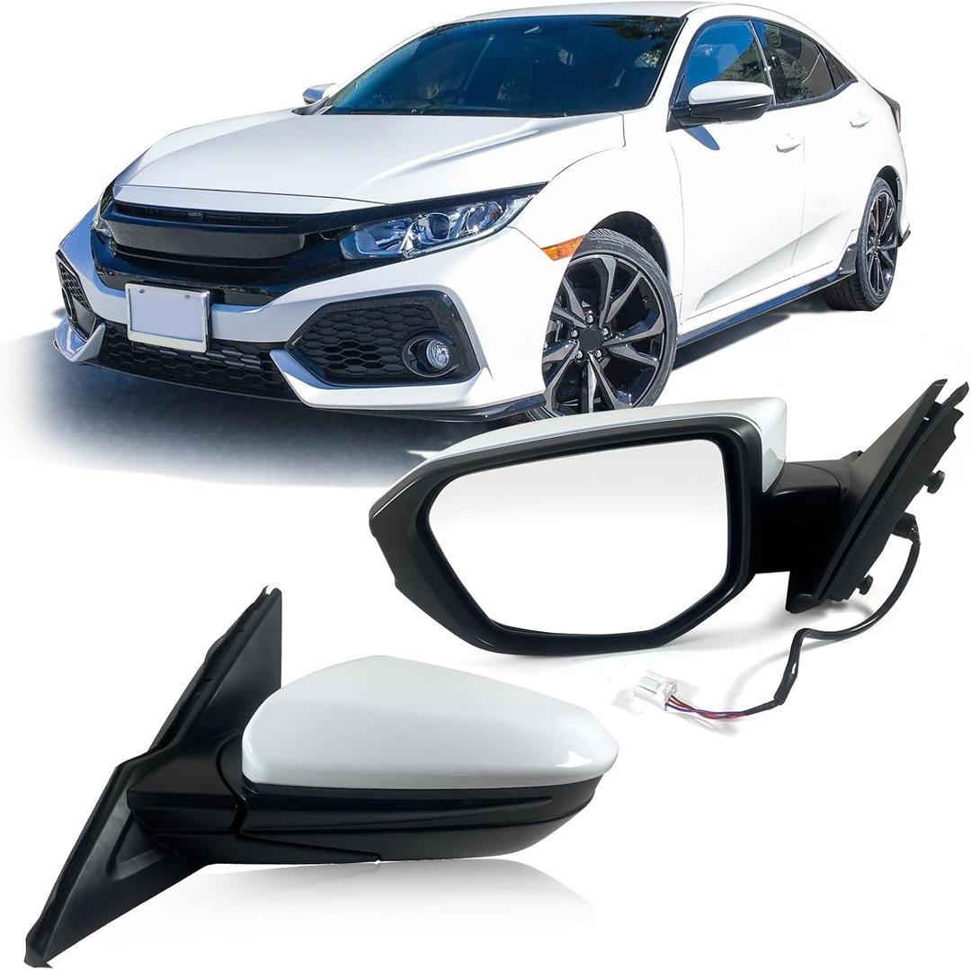 Left Driver Side Door Mirror For 2016-2021 HONDA CIVIC LX SE Sport with Power Mirror Manual Folding Non-Heat Match to Taffeta White Replace 76258-TBA-A02ZA HO1320283(3 Pins)