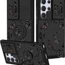 Funermei for Samsung Galaxy S25 Ultra Case - Women Girls Cute Phone Cover Pretty Girly Aesthetic Black Butterfly Unique Design with Camera Cover Ring Stand Funda for Samsung S25 Ultra Case