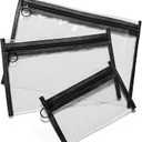 Clear Makeup Bags, 3 Pack Small Waterproof Cosmetic Toiletry Bags with Zipper, PVC Clear Travel Bags for Women and Men Travel Airport Organizing, Black