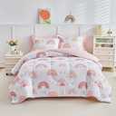 Joyreap 6pcs Bed in a Bag for Girls, Pink Rainbow Lovely Design, Twin Size Microfiber Comforter Sheet Set, Soft Cozy Bedding Comforter Set for All Season