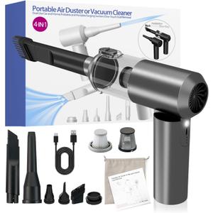 Car Vacuum Cleaner, 16000PA Car Vacuum Portable Cordless, 4-in-1 Mini Handheld Vacuum with Brushless Motor and Type C, High Strong Suction Portable Vacuum for Office, Home (Silver Grey)
