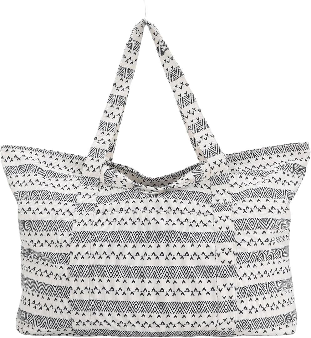UERRUAM Extra Large Beach Bag for Women,Big Weekender Tote with Zipper and Pocket for Overnight Trip,Washable Corduroy Fabric