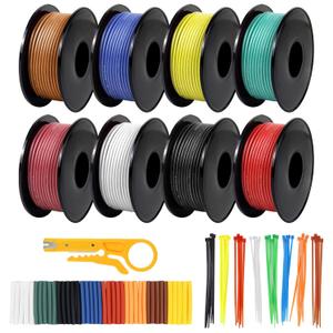 18 AWG Stranded Wire Spool, 16.5ft Each in 8 Colors - Silicone Electrical Tinned Copper Wire, 18 Gauge Flexible Hook Up Wire Kit for DIY, Automotive, Home, and Power Wiring