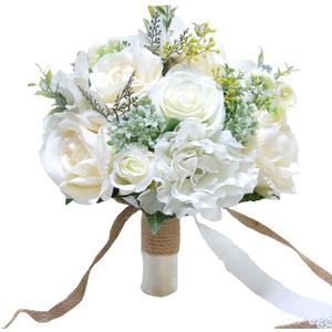 9.8" Bridal Holding Wedding Bouquet Real-Looking Mixed Flowers Ivory Greenery Bridal Throw Bouquet for Brides Bridesmaid Wedding Hold Flower, Ivory