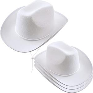 SGBETTER 4 Pack Cowboy Hat Felt Western Plain Cowboy Hat with Adjustable Drawstring for Kids Cowboy Theme Party Cosplay Dress-Up Stage Play Costume Accessories (White)