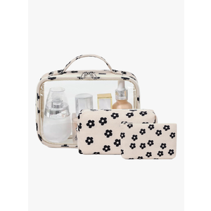Bluboon 3Pcs Makeup Toiletry Bag for Women, Clear Packing Cubes Cosmetic Bag for Travel Women With Zipper Travel Essentials (Corduroy Floral 95)