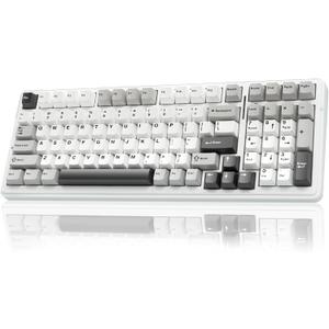 AULA F99 Wireless Mechanical Keyboard,Tri-Mode BT5.0/2.4GHz/USB-C Hot Swappable Custom Keyboard,Pre-lubed Linear Switches,RGB Backlit Computer Gaming Keyboards for PC/Tablet/PS/Xbox (Black&Grey&White)