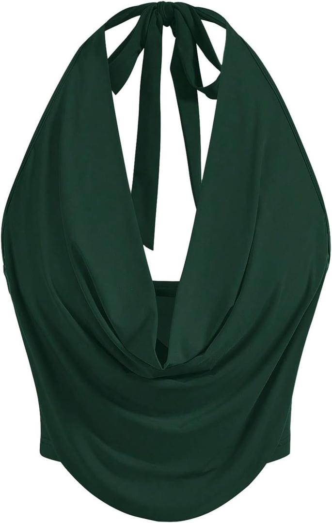 SOLY HUX Women's Halter Draped Front Tank Top Sexy Backless Going Out Crop Vest Tops (Large, Dark Green) SOLY HUX Women's Halter Draped Front Tank Top Sexy Backless Going Out Crop Vest Tops (Large, Dark Green)