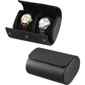 ROSELLE Watch Roll Travel Case for Men and Women- 2 Watch Storage and Organizer-Secure Storage with Innovative Removable Pillows & Solid Dividers for Home, Travel and Display (Black Cross-2 Slot)