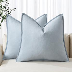 MIULEE Decorative Linen Euro Sham Pillow Covers 22x22 Inch Light Blue Boho Farmhouse Neutral Couch Throw Pillows for Bed Pack of 2 Accent Coastal Modern Pillowcase Summer Sofa Livingroom Home Decor