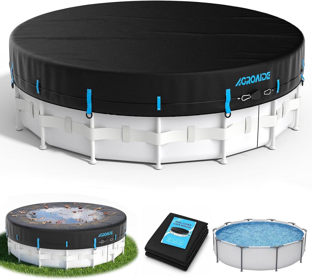 16 Foot Round Winter Pool Cover, 3-in-1 Super Windproof System, Upgraded Seamless Side Design with Fast Ratchet Tie Downs, 420D Oxford Fabric for Above Ground Pool - All Season Use