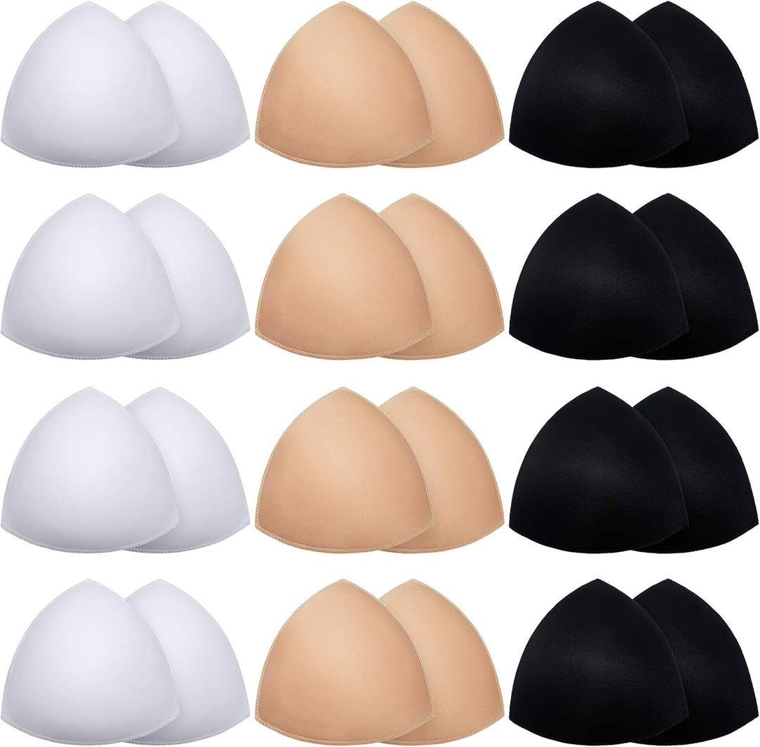 Geyoga 12 Pairs Women Triangle Bra Insert Removable Sports Bra Pads Inserts Women Replacement Pad (Medium, White, Nude Color, Black)