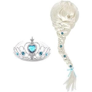 Princess Rapunzel Braids Wig Tiara and Butterfly Pin Set Costume for Little Girls Long Hair Dress up