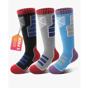Anlisim Kids Merino Wool Ski Socks 3 Pairs Girls Boys Thermal Winter Warm Thick Breathable Socks for Skiing Snowboarding