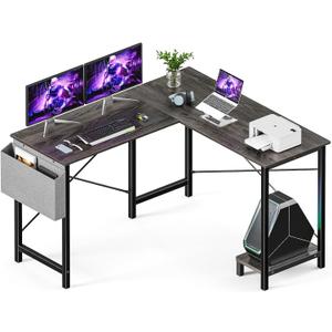 Sweetcrispy L Shaped Desk Computer Gaming Corner Table 51 Inch Home Office Writing Student Work PC Workstation with Side Storage Bag CPU Stand for Bedroom Small Spaces, 50 Inch
