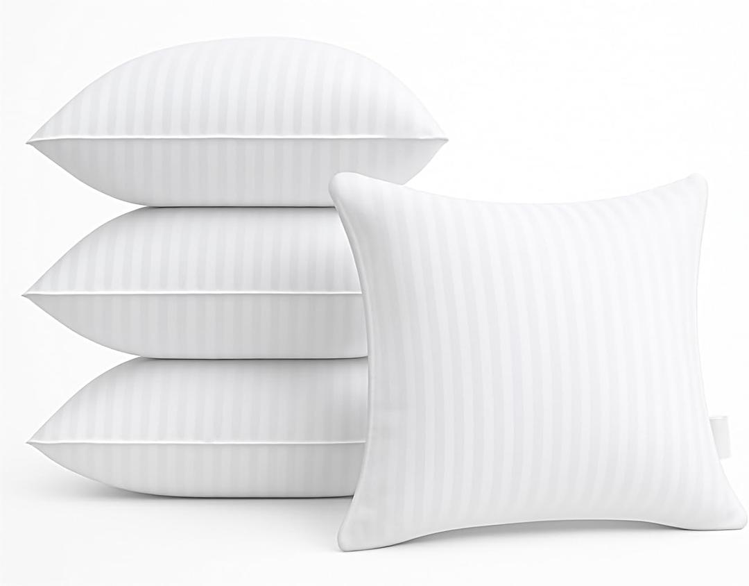 Oubonun 18 x 18 Throw Pillow Inserts, Firm and Fluffy Decorative Square Pillows for Couch Bed Sofa with Soft Cotton Cover White Cushion with Down Alternative Pack of 4