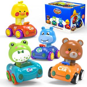 Press to Go Car Toddlers Toys for 1-3, Push Go Animal Racing Car Set 4 Pack, Baby Infant Playing Vehicle Toys 6-12-18 Months, Birthday Gifts for 1-2 3-4 Years Old Boys Girls