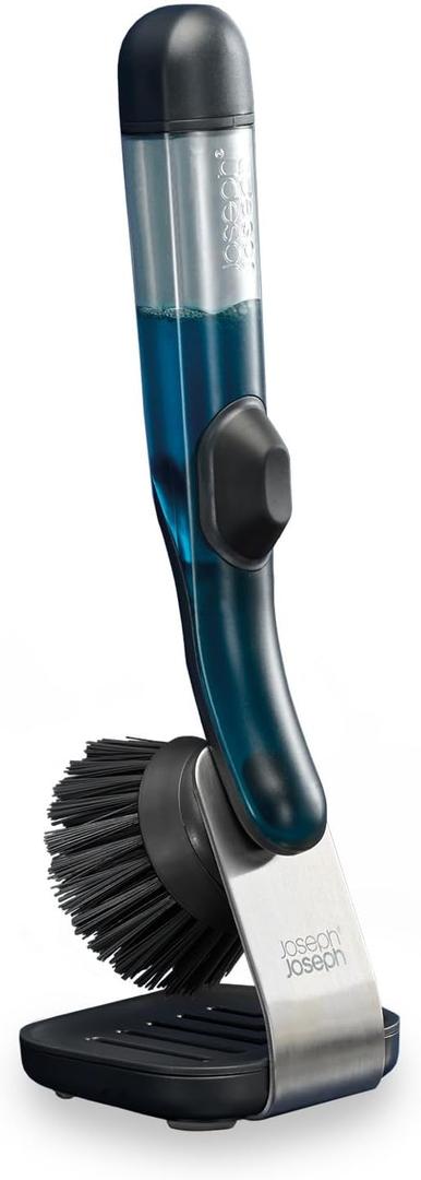 Joseph Joseph SinkTech Refillable Soap-Dispensing Dish Brush with Stainless Steel Storage Stand Drip Tray