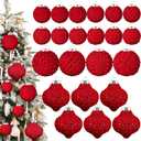 Syhood 24 Pcs Crochet Christmas Ornaments 5 Styles 2.36" 3.15" Handmade Crochet Knitted Christmas Pinecone Ball Ornaments for Xmas Tree Party Decoration Supplies(Red)