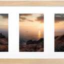 KINLINK 8x16 Panoramic Collage Picture Frame, Natural Solid Wood Frame with HD Plexiglass for Multiple Three 4x6 Photos with Mat or 8x16 without Mat, Tabletop and Wall Mounting Display 1 Pack