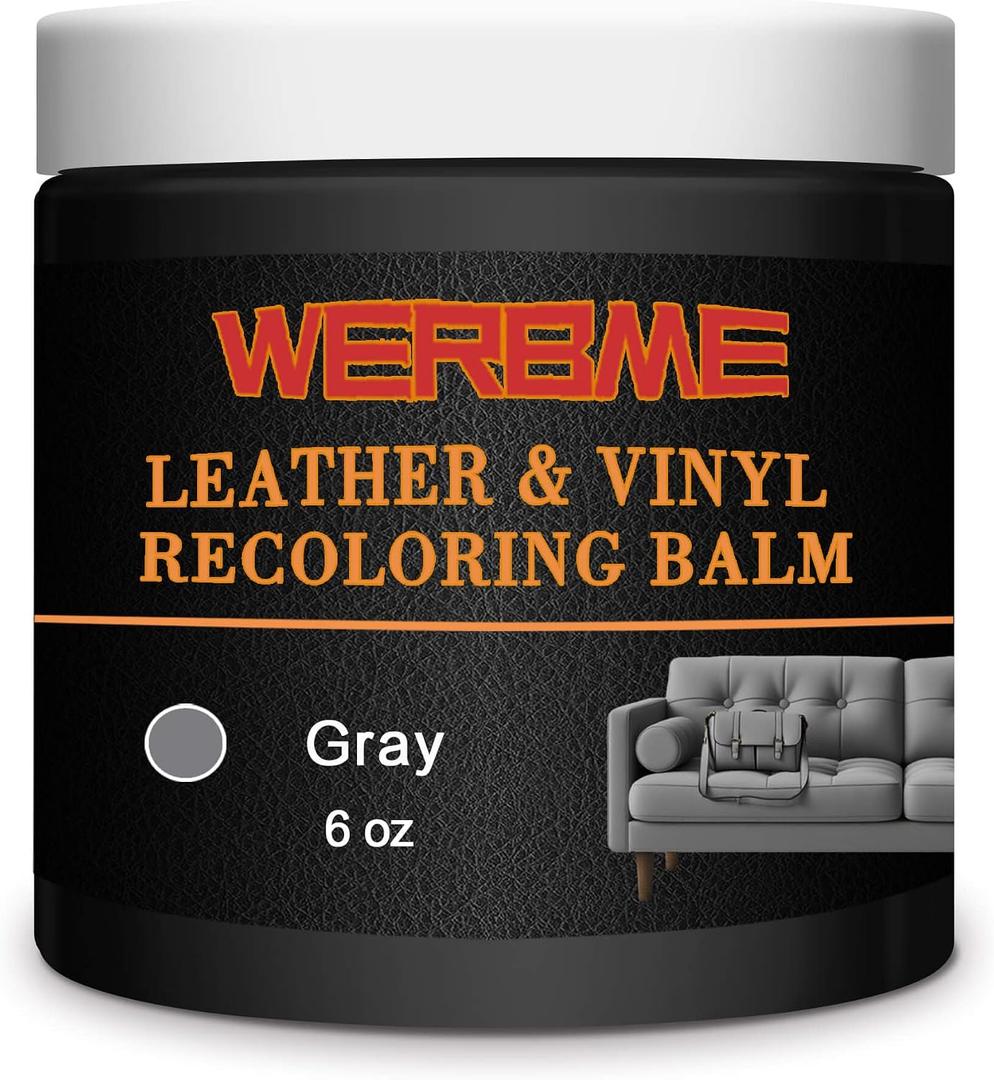 WERBME Leather Recoloring Balm - Leather & Vinyl Repair Balm for Furniture, Couches,Car Seats, Auto Interior & Accessories, Restores Faded, Worn, Scratched and Cracked Leather Surfaces (Gray)