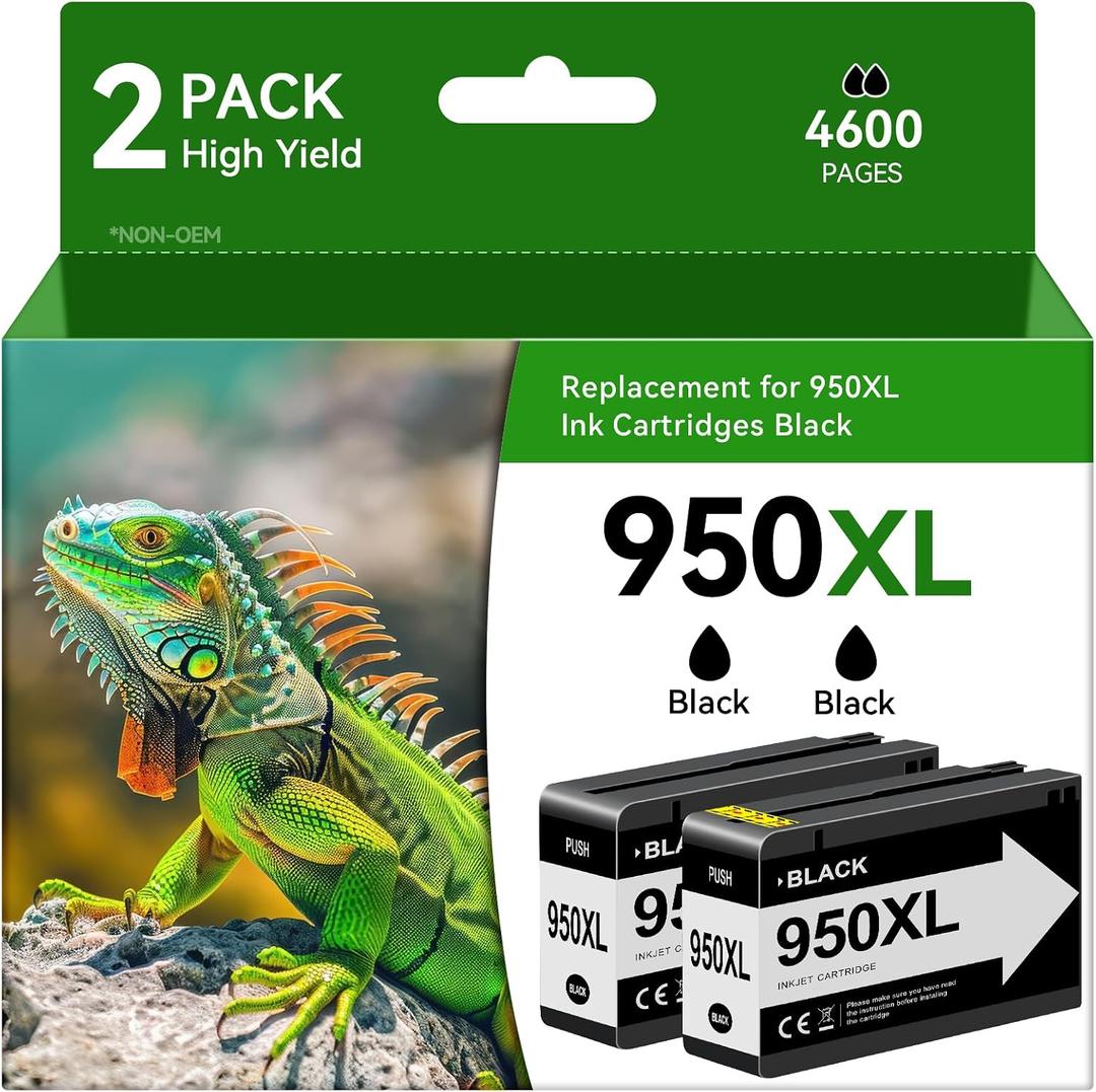 950XL Black Ink Cartridge Replacement for HP 950 Ink Compatible with OfficeJet Pro 8600 8610 8620 8100 8630 8625 8615 Printer(Black) 2-Pack