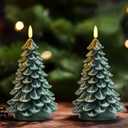 Homemory Christmas Tree Candles with 6 Hours Timer, 2 Pcs Waxy LED Flameless Candles Flickering, Green Electric Candles Battery Operated for New Year Celebration Holiday Decorations 8.5 Inches