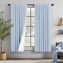 Light Blue Linen Curtains for Bedroom 63 Inch Length 2 Panel Cute Blackout Textured Darkening Light Heat Reducing Curtains for Kids Room Teen Girls Nursery Breakfast Nook Sky Blue Drape 63 Long Window