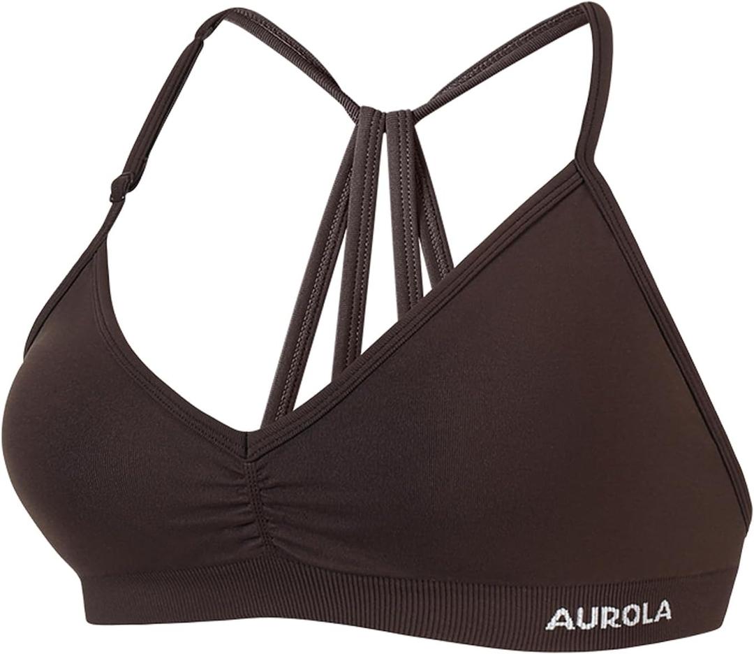 AUROLA Mercury Workout Sports Bras Women Athletic Removable Padded Backless Strapy Minimal Crop Top (Brown, S)