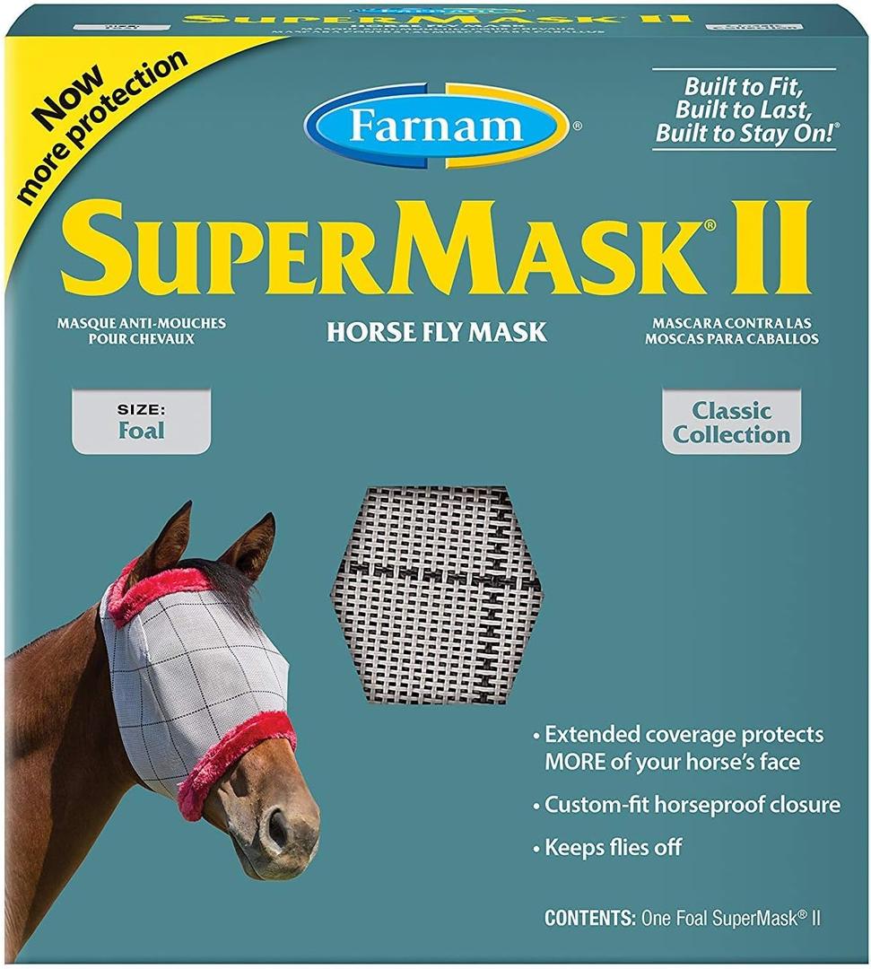 Farnam SuperMask II Fly Mask Without Ears for Foals, Full Face Coverage and Eye Protection from Insect Pests, Structured Classic Styling Mesh with Plush Trim, Foal Size