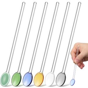 2 x DOITOOL Colorful Glass Spoons for Coffee Stirring, 6Pcs Borosilicate Rod Reusable Teaspoons for Tea Espresso Cocktails, Long Handle Swizzle Stick for Hot Cold Drink, 5.5 Inch Mixing Utensil