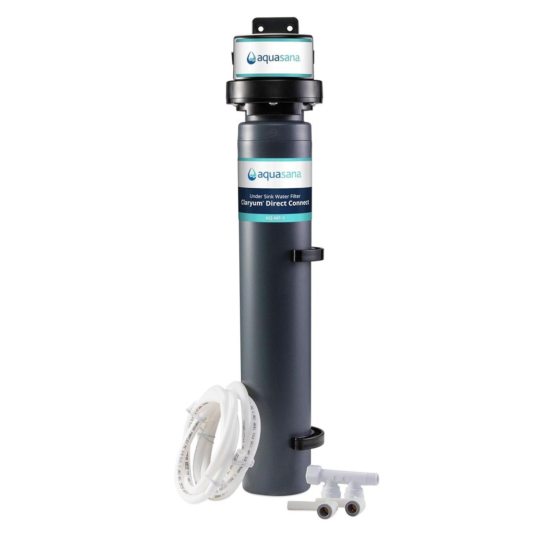 Aquasana Water Filter for Sink Faucet | Reduces 99% of 78 Contaminants Including Chlorine & Lead from Tap Water | Under Sink Filtration | Claryum Direct Connect | AQ-MF-1 (Complete Filter System)