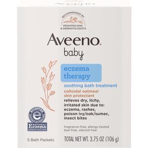 Aveeno Baby Eczema Therapy Soothing Bath Treatment for Relief of Dry, Itchy & Irritated Skin, Made with Natural Colloidal Oatmeal, Fragrance-, Paraben-, Steroid- & Tear-Free, 5 ct