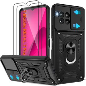 ATUMP for T-Mobile REVVL 7 Pro 5G Case with (2 Pcs) HD Screen Protector, Heavy Duty Shockproof with 360 Rotation Metal Kickstand [Military Grade] Protective Case for Revvl 7 Pro 5G, Black