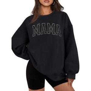 ELDPS Mama Sweatshirts for Women Embroidered Mama Shirt Oversized Mom Crewneck Pullover Hoodies Long Sleeve (Medium, Dark Grey)