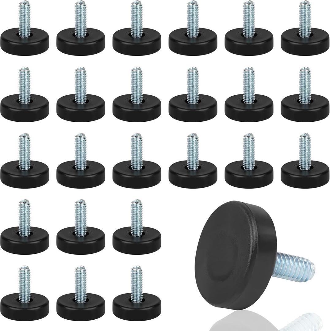1/4" Thread Furniture Feet Levelers, 24 PCS Adjustable Furniture Feet Threaded Screw in, Leveling Feet Screw On Furniture Glide Leveling for Table, Cabinets, Chairs, Stool Legs