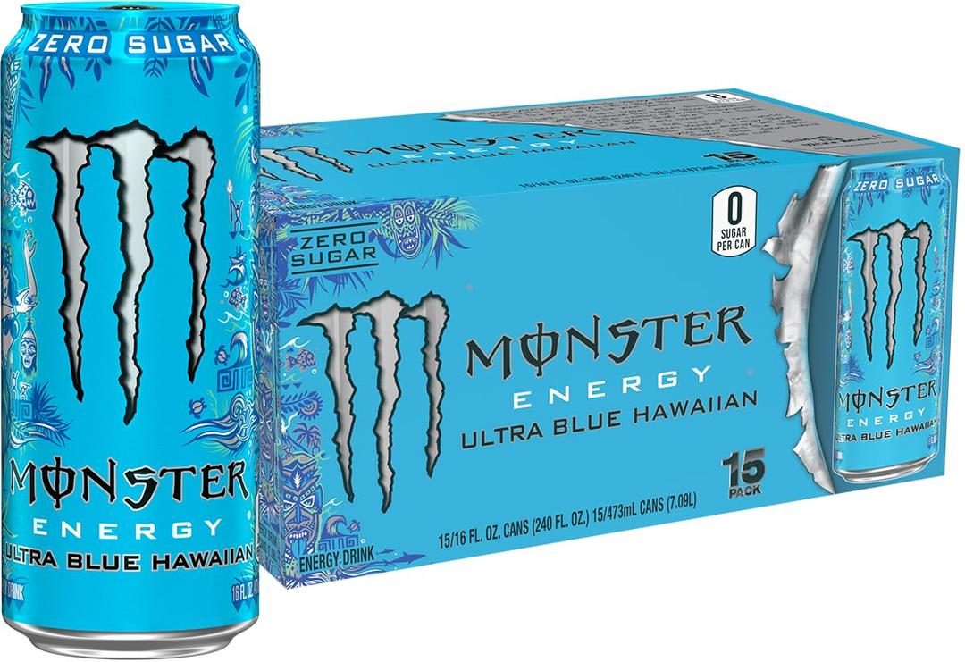 Monster Energy Ultra Blue Hawaiian, Sugar Free Energy Drink, 16 Ounce | Pack of 15 (EXP 11/12/26)